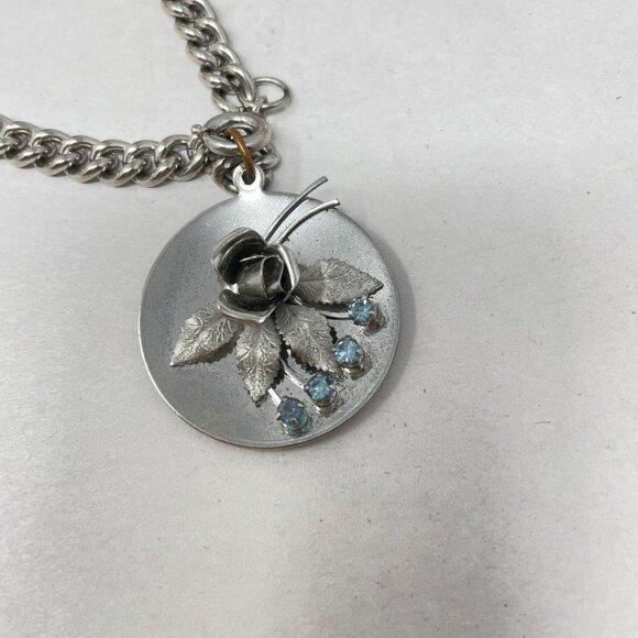 Vintage Karu Arke Floral Bracelet & Earrings Set Silver Tone Blue Rhinestones - Picture 2 of 12